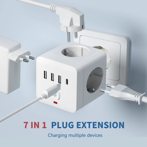 7-in-1 EU Power Strip Desktop Charging Station