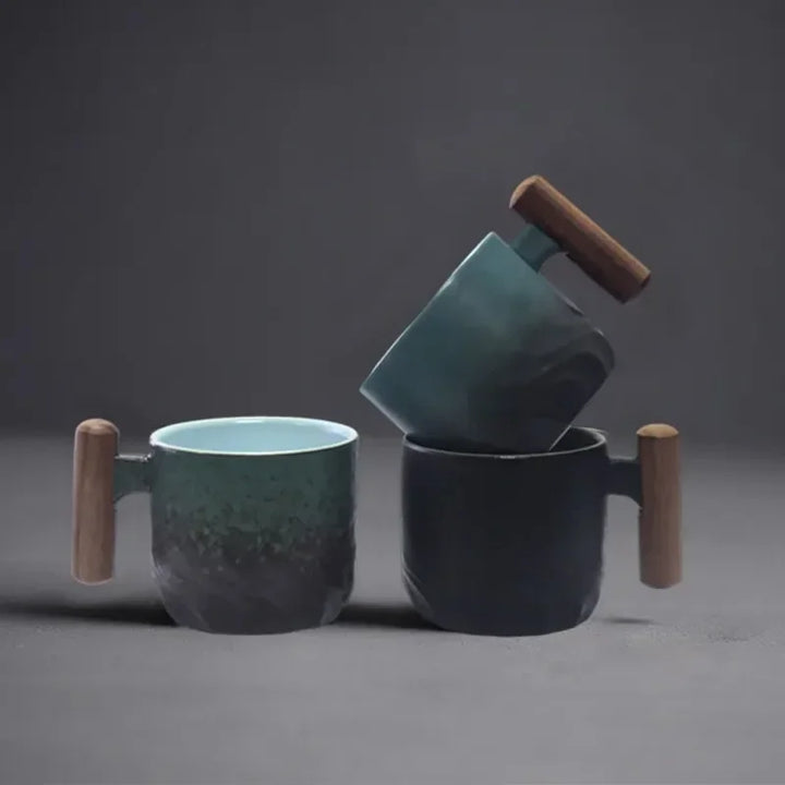 70ml Ceramic Tea Mug with Wooden Handle & Filter