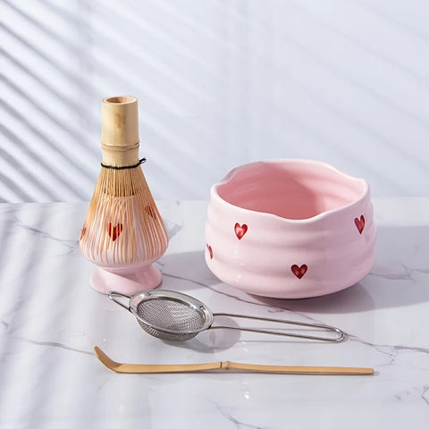 Piece Pink Heart Ceramic Matcha Set