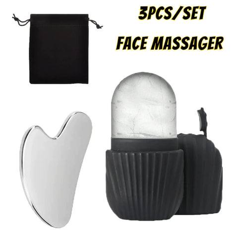 Stainless Steel Ice Face Roller & Gua Sha Board Set