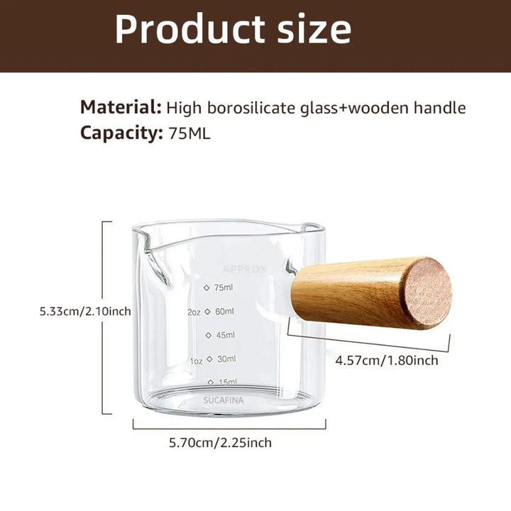 75ml Glass Espresso Measuring Cup with Handle & Spouts