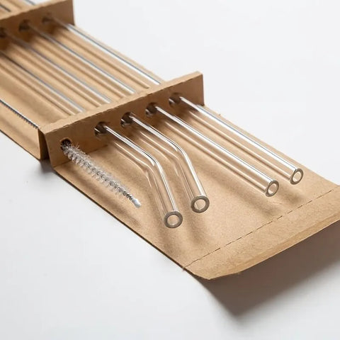 Set of 5 Heat Resistant Glass Straws with Brush