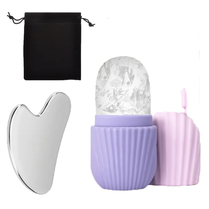 Stainless Steel Ice Face Roller & Gua Sha Board Set
