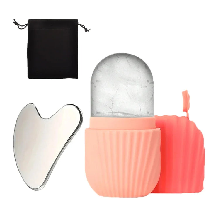 Stainless Steel Ice Face Roller & Gua Sha Board Set