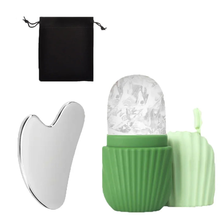 Stainless Steel Ice Face Roller & Gua Sha Board Set