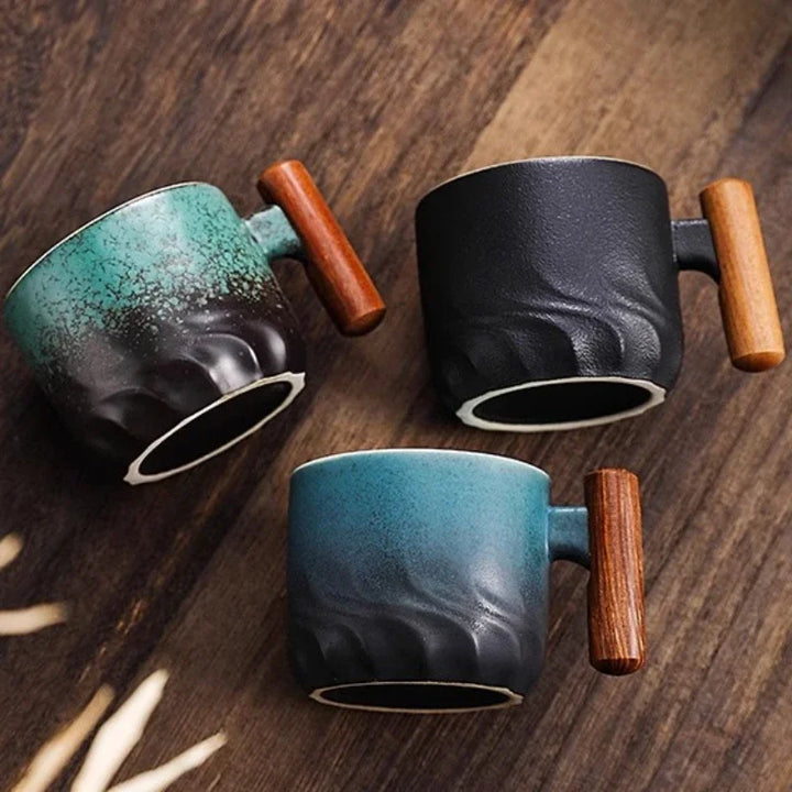 70ml Ceramic Tea Mug with Wooden Handle & Filter