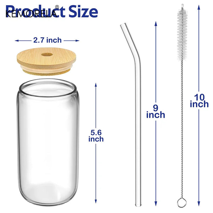 400ML Glass Cup with Wooden Lid and Straw