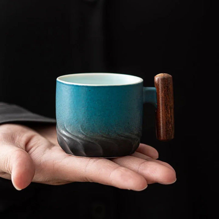 70ml Ceramic Tea Mug with Wooden Handle & Filter