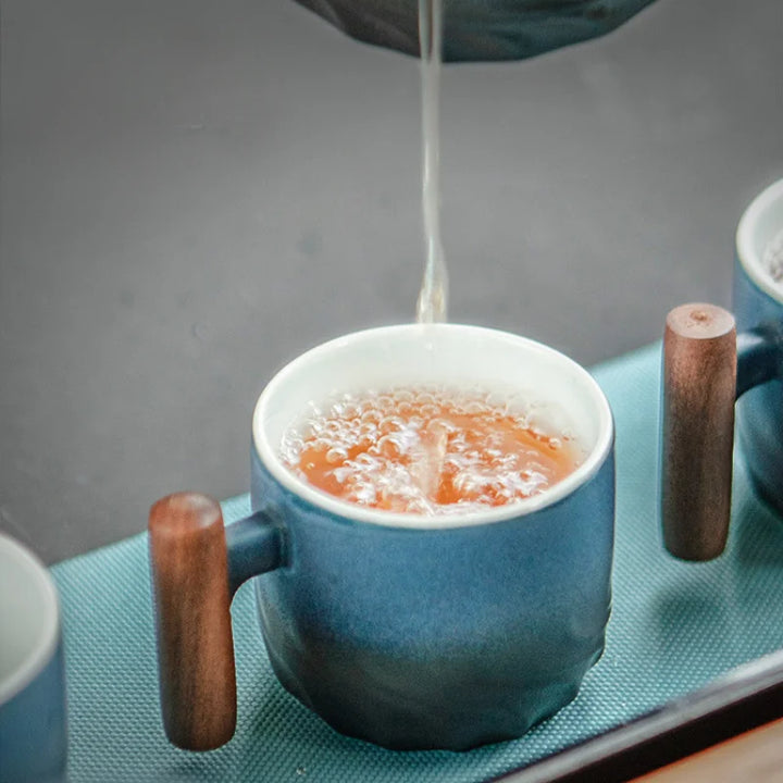 70ml Ceramic Tea Mug with Wooden Handle & Filter