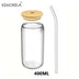 400ML Glass Cup with Wooden Lid and Straw