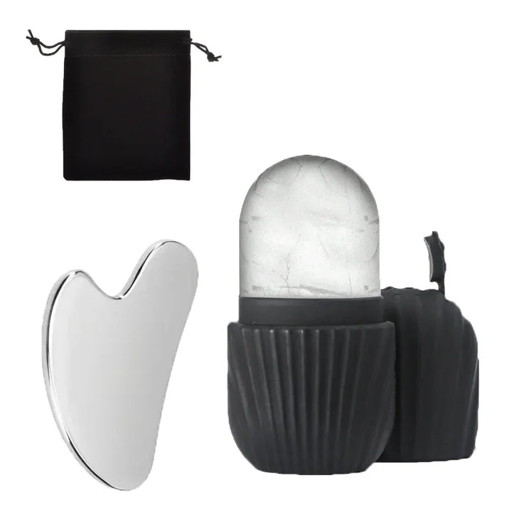 Stainless Steel Ice Face Roller & Gua Sha Board Set