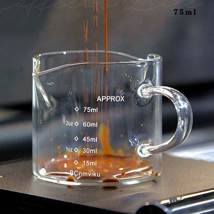 75ml Glass Espresso Measuring Cup with Handle & Spouts