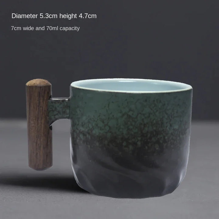 70ml Ceramic Tea Mug with Wooden Handle & Filter