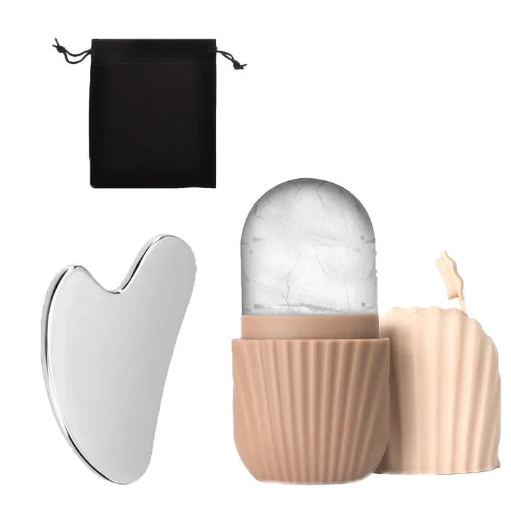 Stainless Steel Ice Face Roller & Gua Sha Board Set