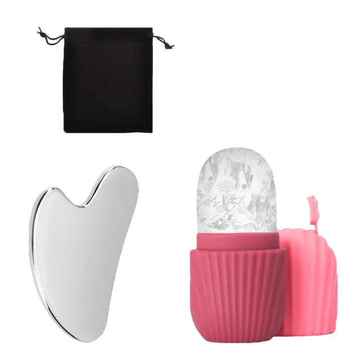 Stainless Steel Ice Face Roller & Gua Sha Board Set