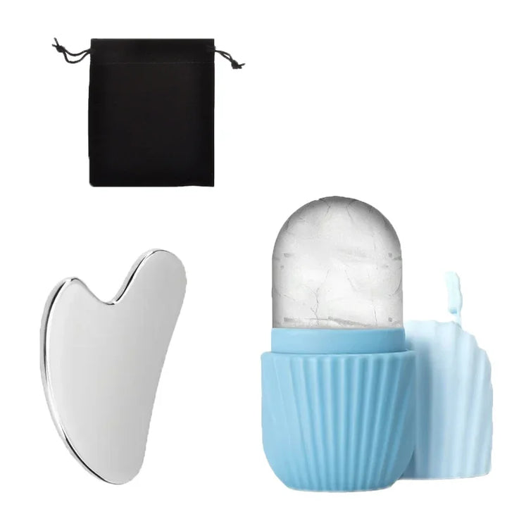 Stainless Steel Ice Face Roller & Gua Sha Board Set
