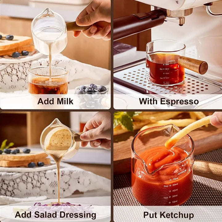 75ml Glass Espresso Measuring Cup with Handle & Spouts
